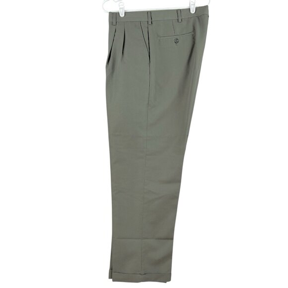Geoffrey Beene Men's Green Pants Size 38x30 Pleated Front Cuffed Hem Mid Rise - Picture 3 of 11